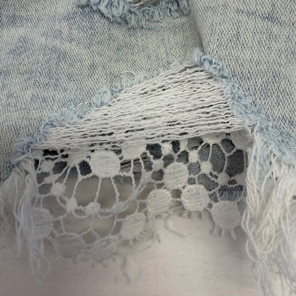 American Eagle Denim Micro Shortie  Shorts Size 4 Low Rise Lace Boho Festival - Picture 4 of 10
